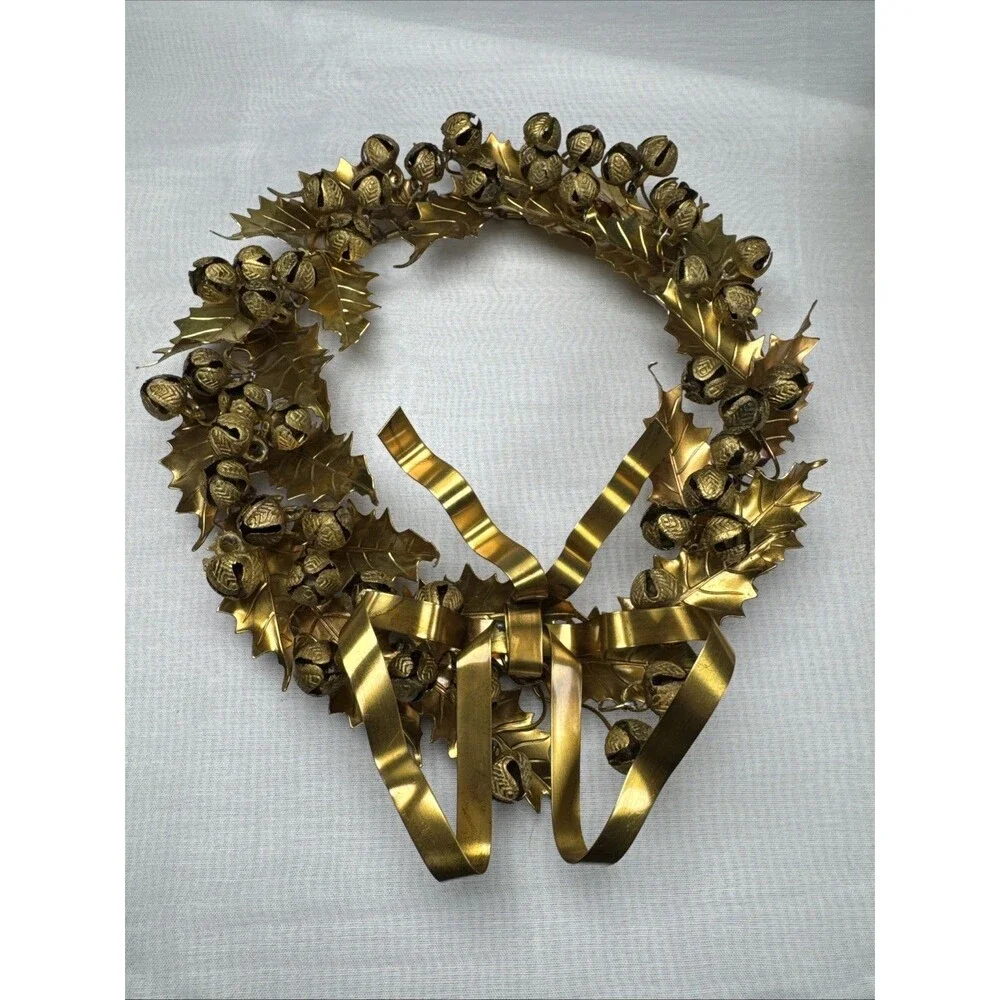 Dresden Petities Choses Brass Wreath Rare Holly Leaves Bells, Petites Christmas